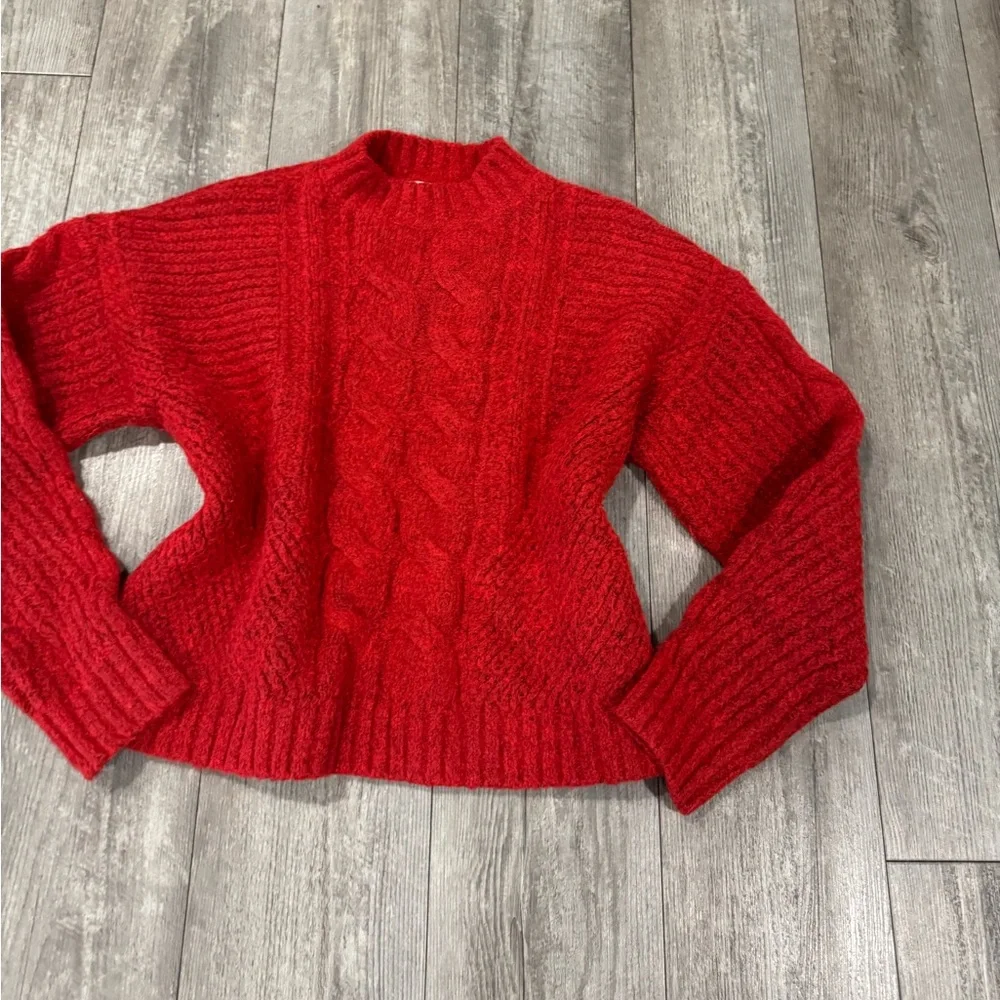 Treasure & Bond Vibrant Red Cable Knit Sweater